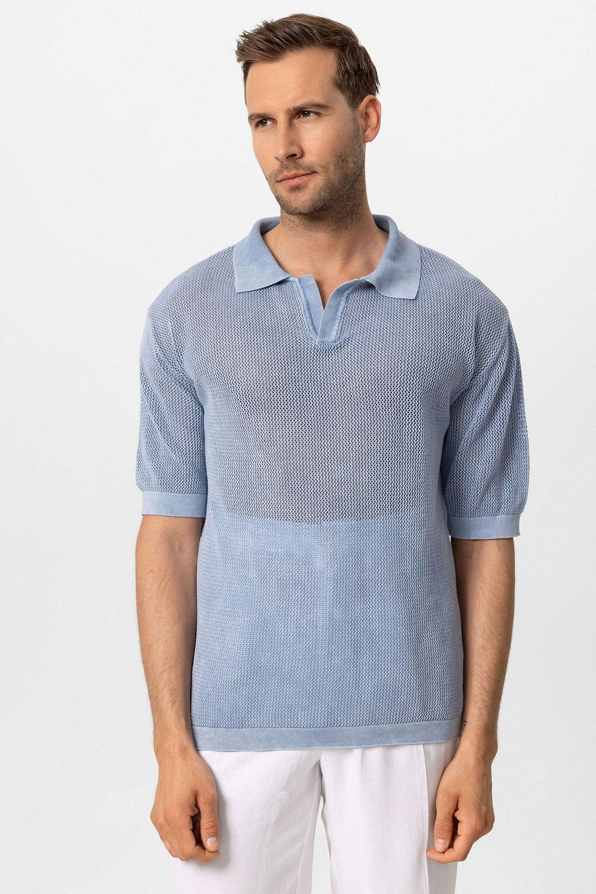 Men's Polo-Neck Openwork T-Shirt