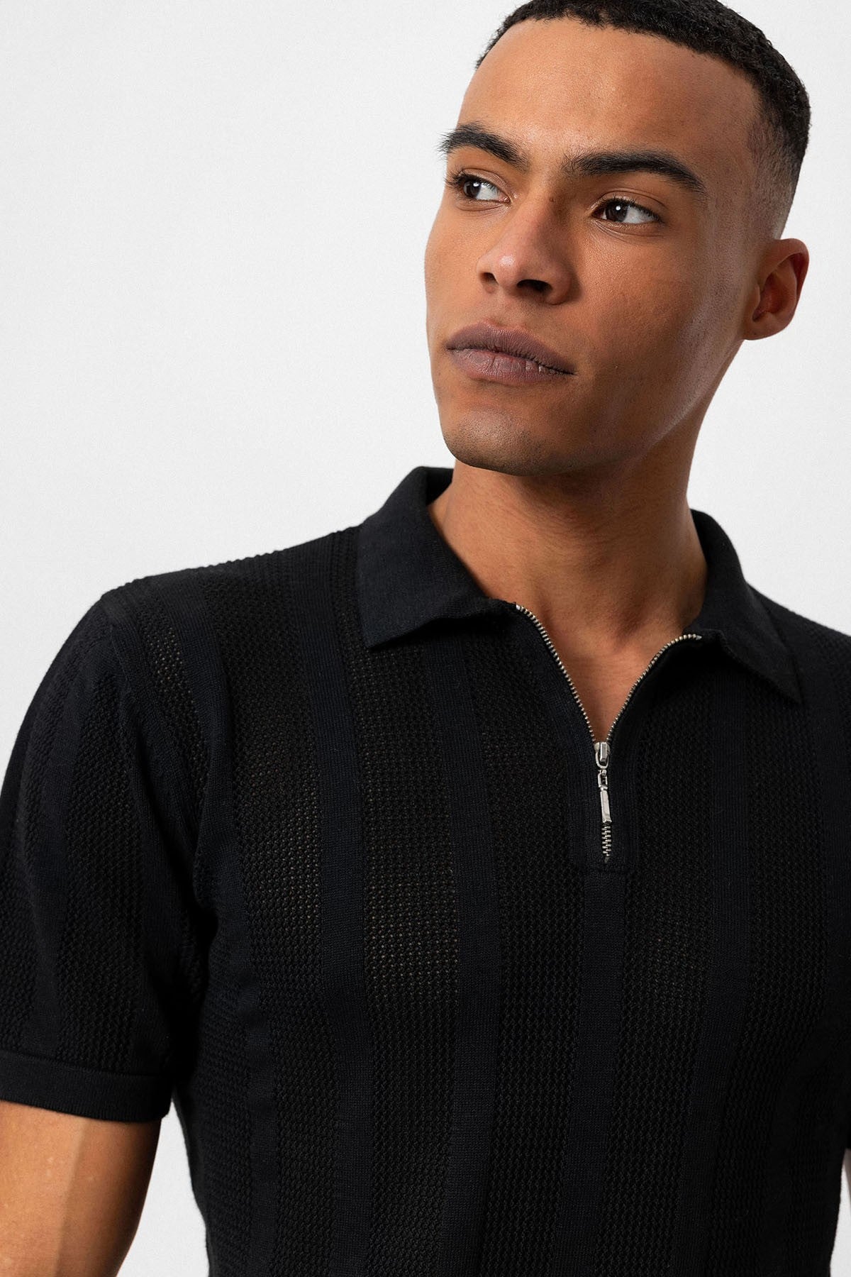 Antioch Polo-Neck Zipper-Front Knit Men's T-Shirt