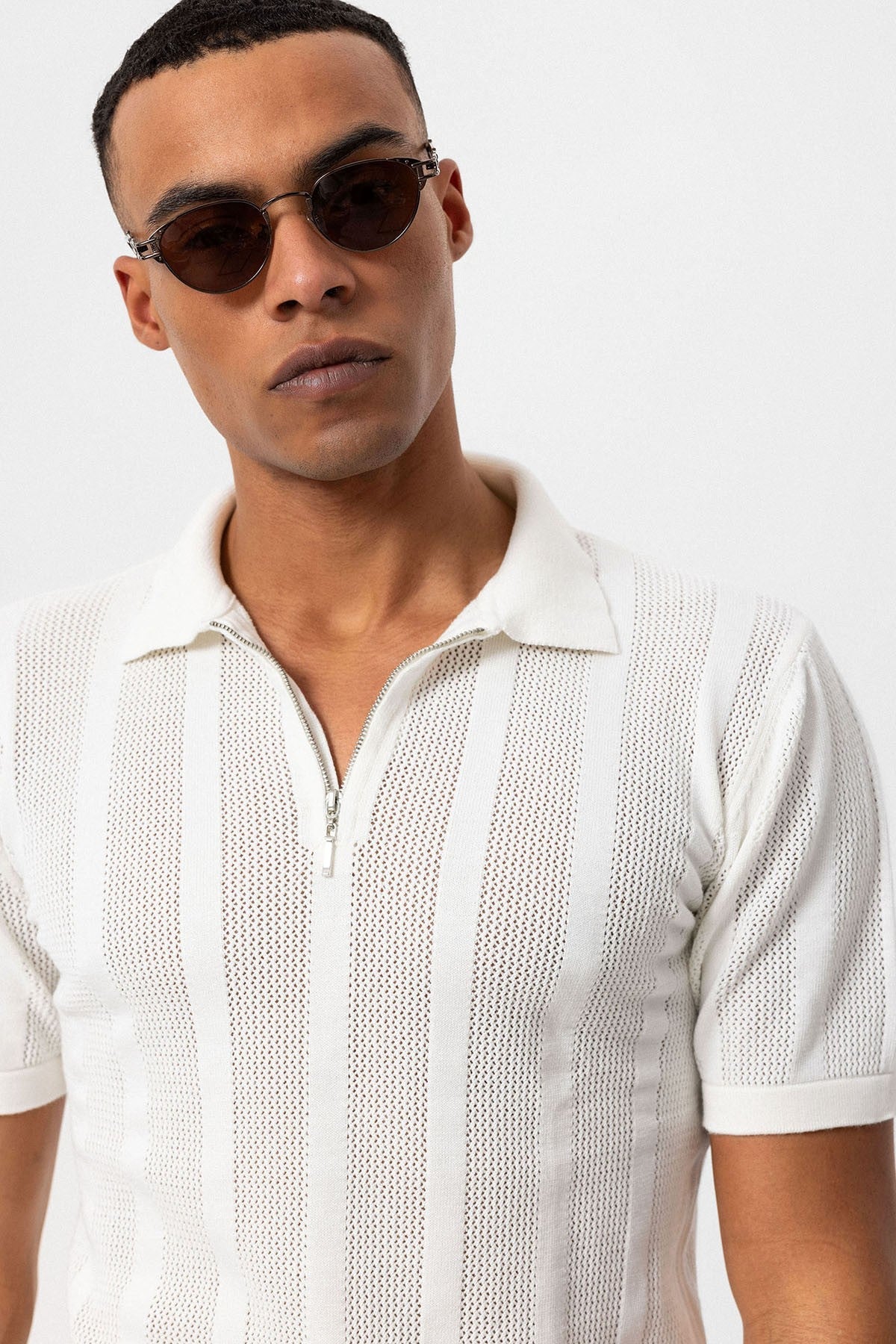 Antioch Polo-Neck Zipper-Front Knit Men's T-Shirt