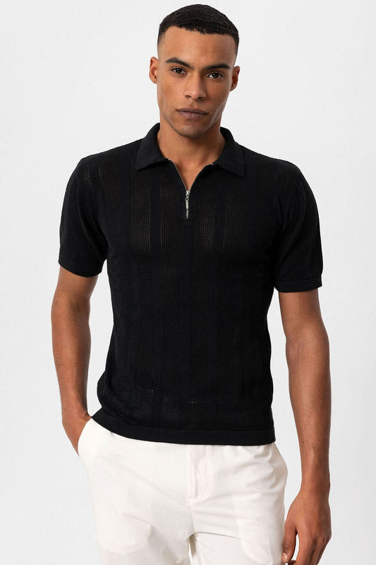Antioch Polo-Neck Zipper-Front Knit Men's T-Shirt