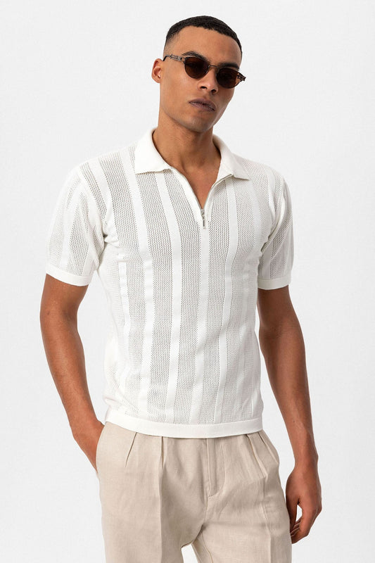 Antioch Polo-Neck Zipper-Front Knit Men's T-Shirt