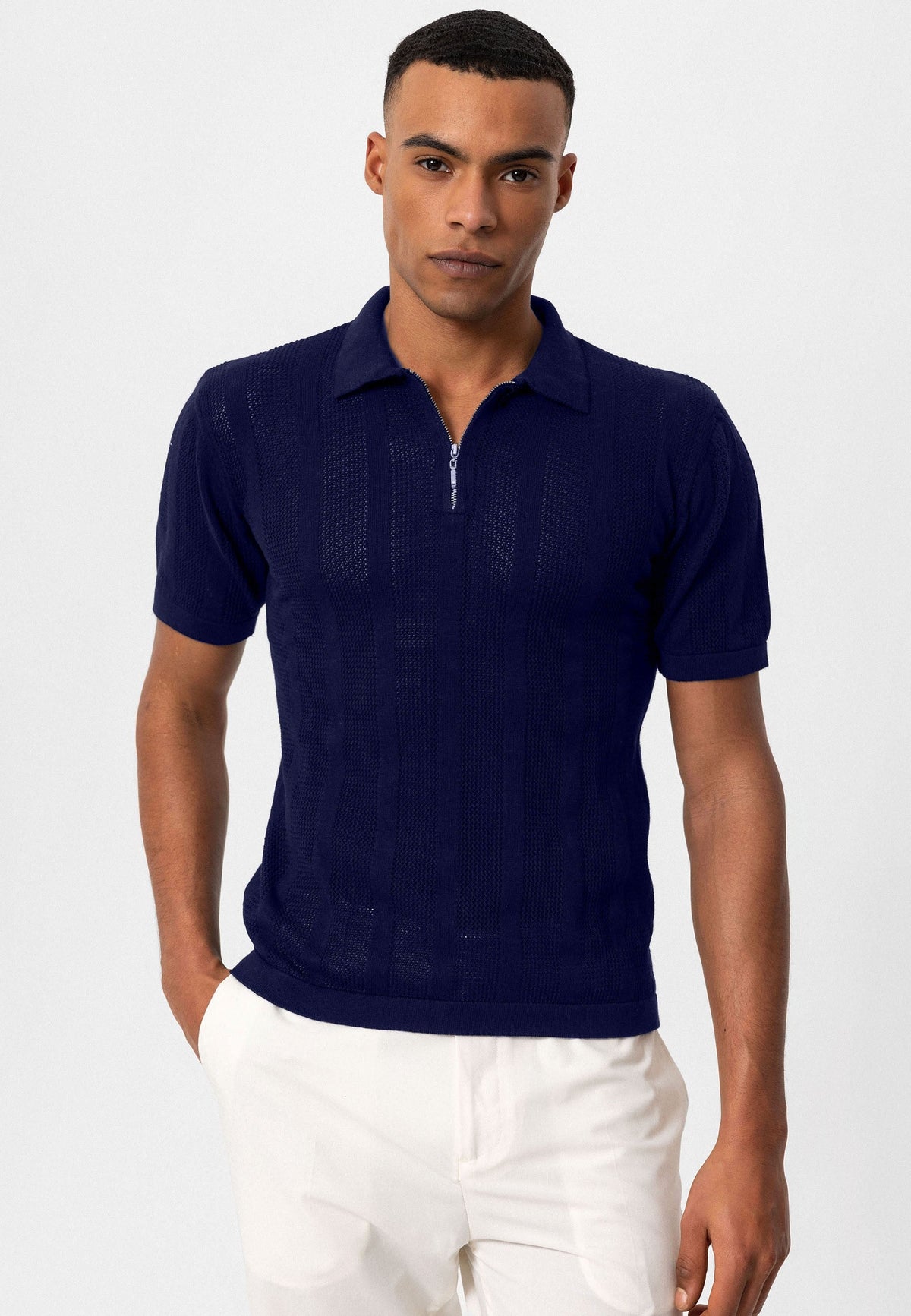 Antioch Polo-Neck Zipper-Front Knit Men's T-Shirt