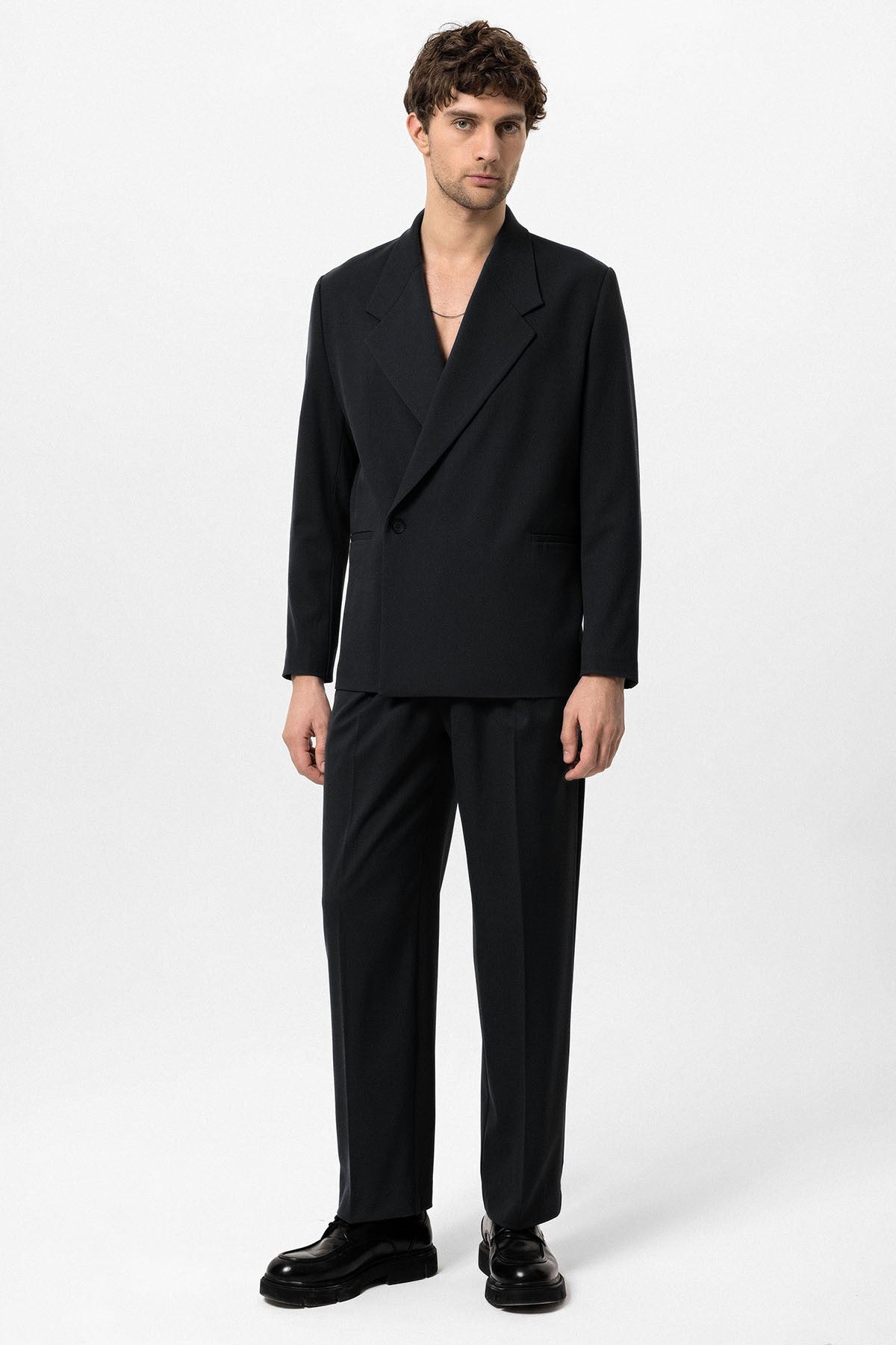 Men's Double-Breasted Blazer with Slit Pockets