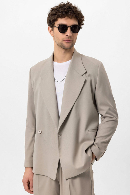 Men's Double-Breasted Blazer with Slit Pockets