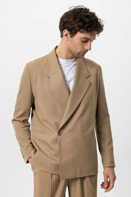 Men's Double-Breasted Blazer with Slit Pockets