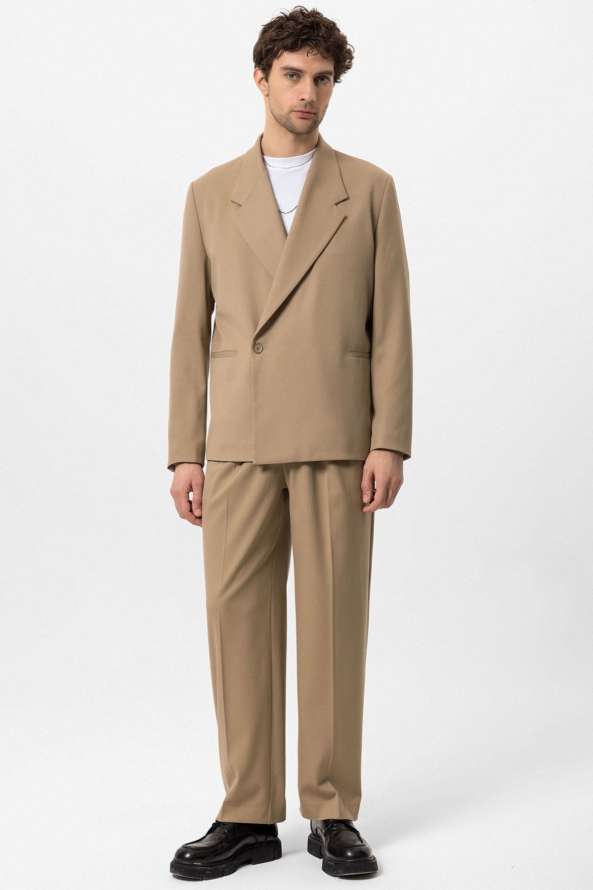 Men's Double-Breasted Blazer with Slit Pockets