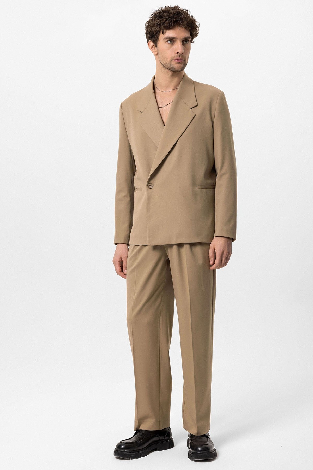 Men's Double-Breasted Blazer with Slit Pockets