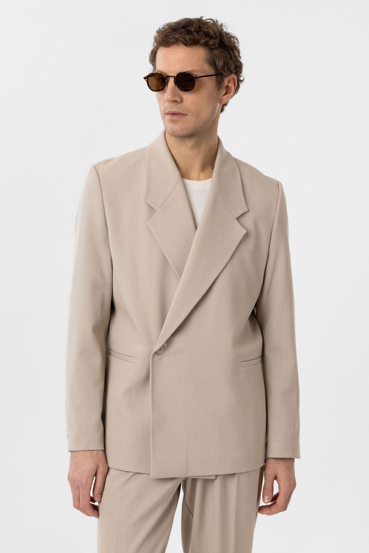 Men's Double-Breasted Blazer with Slit Pockets