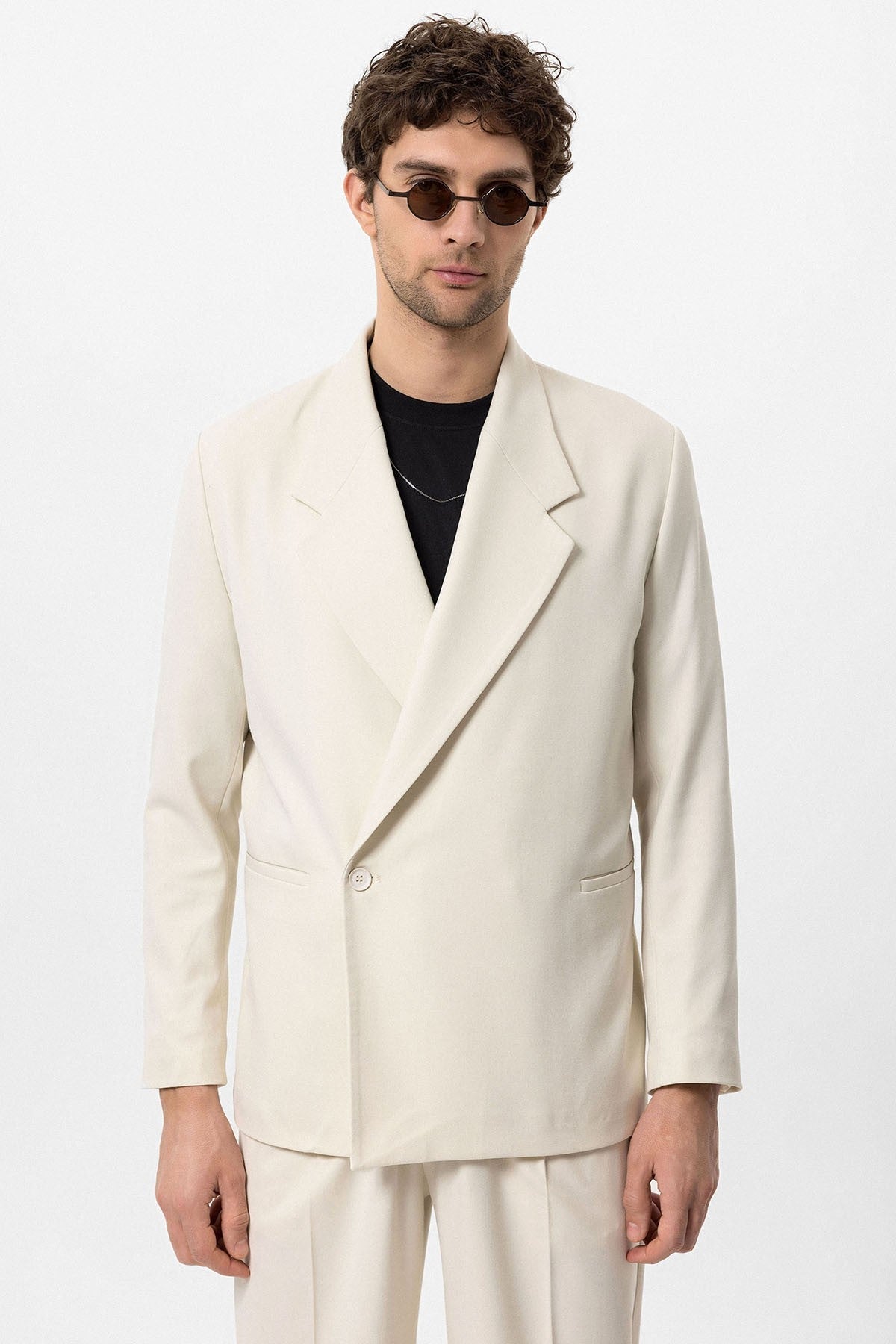 Men's Double-Breasted Blazer with Slit Pockets