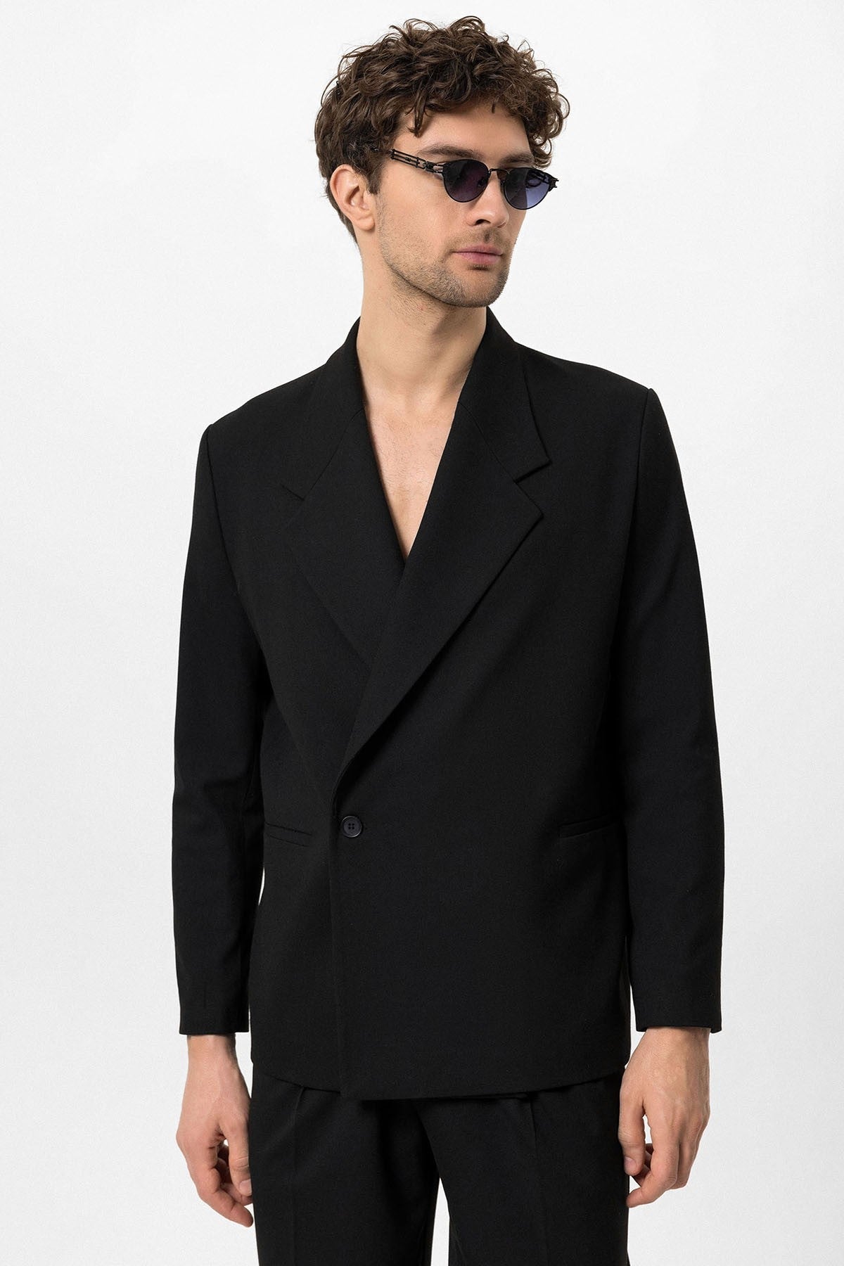 Men's Double-Breasted Blazer with Slit Pockets