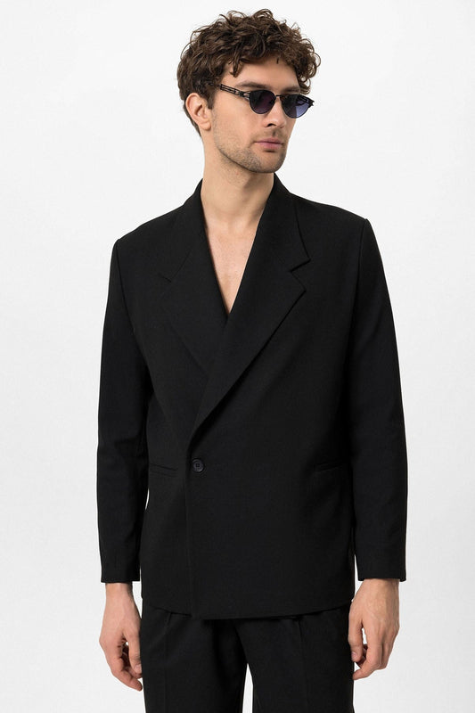 Men's Double-Breasted Blazer with Slit Pockets