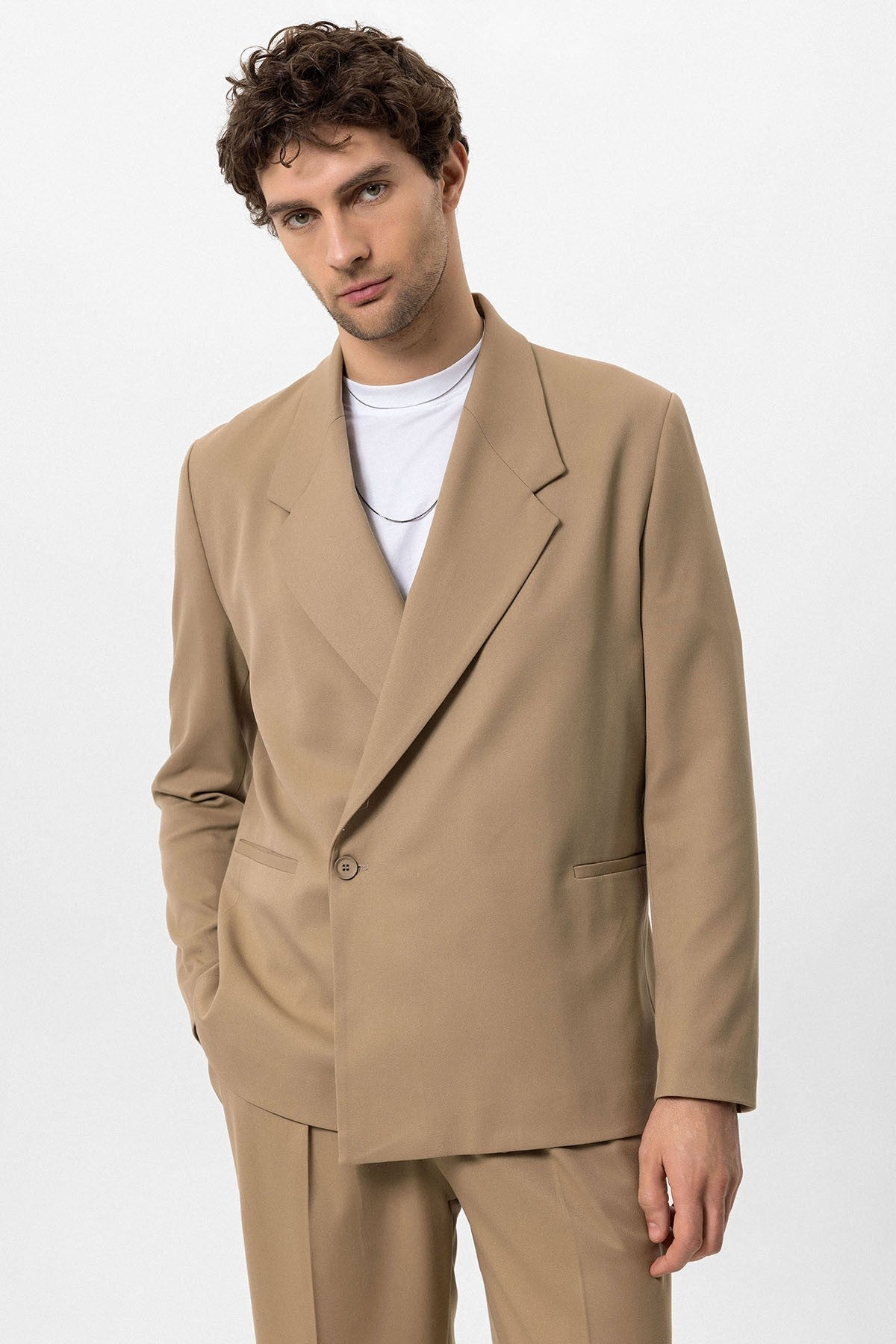 Men's Double-Breasted Blazer with Slit Pockets