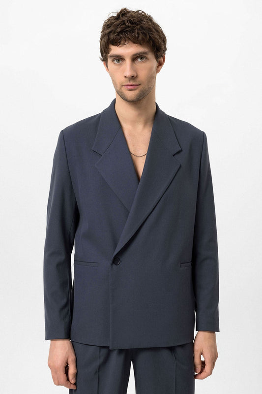 Men's Double-Breasted Blazer with Slit Pockets