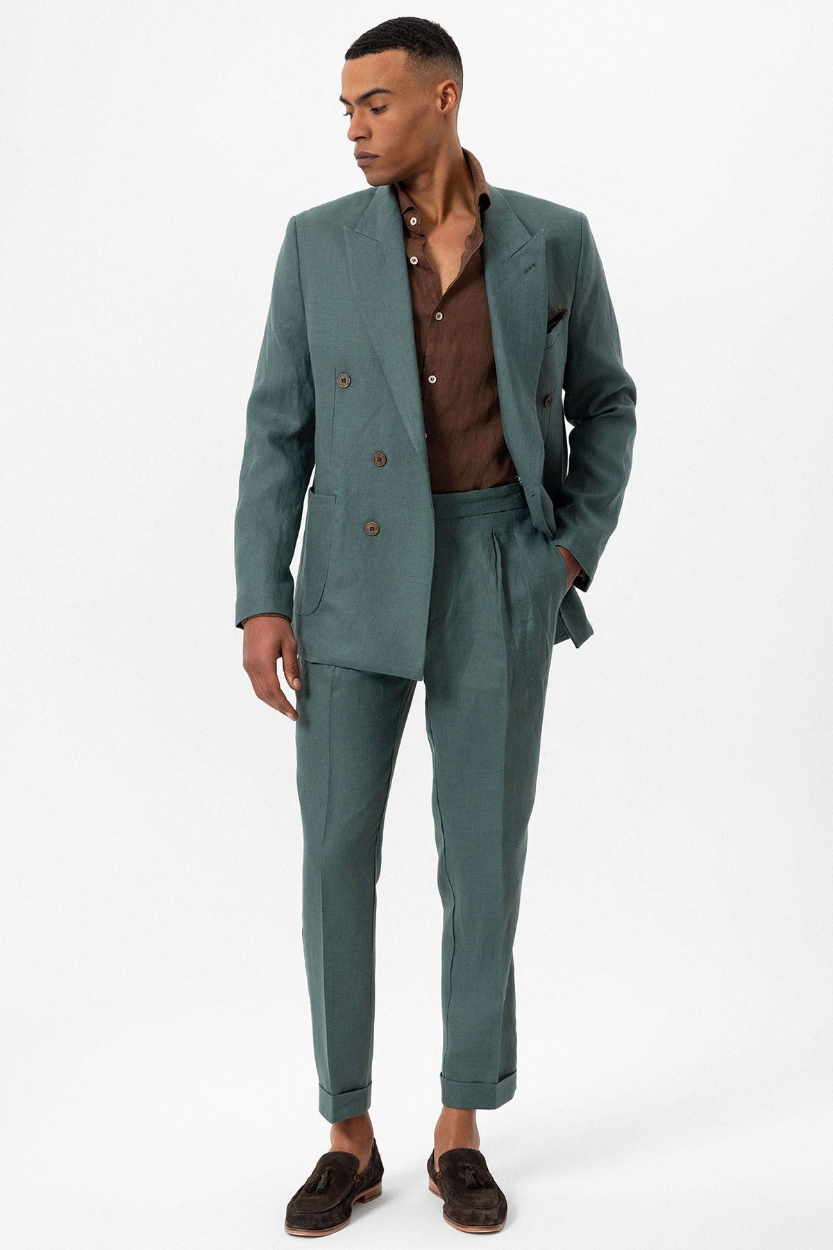 100% Linen Double-Breasted Men's Blazer