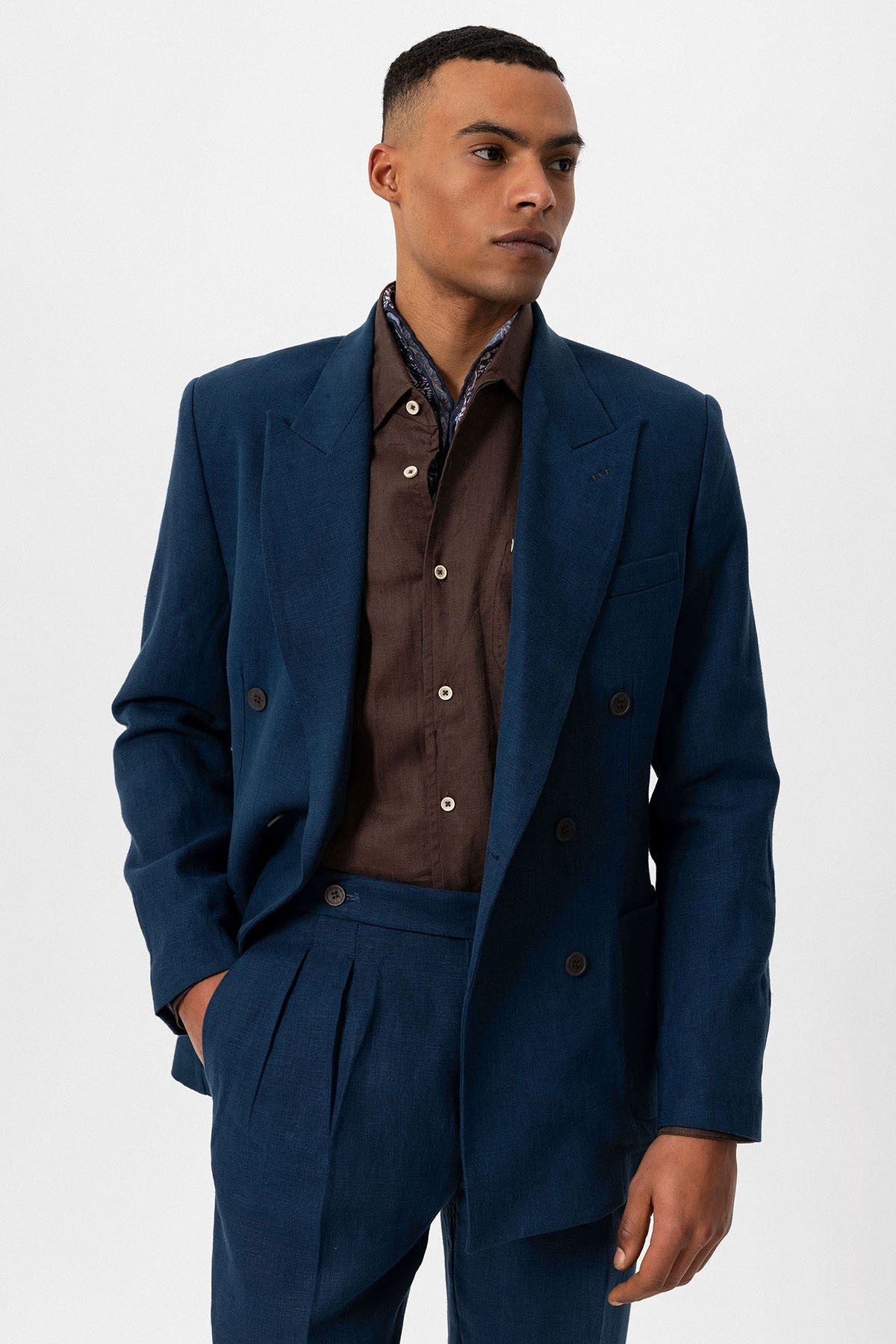 100% Linen Double-Breasted Men's Blazer