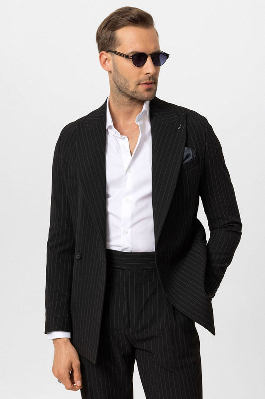 Antioch Single-Button Double-Breasted Striped Men's Blazer