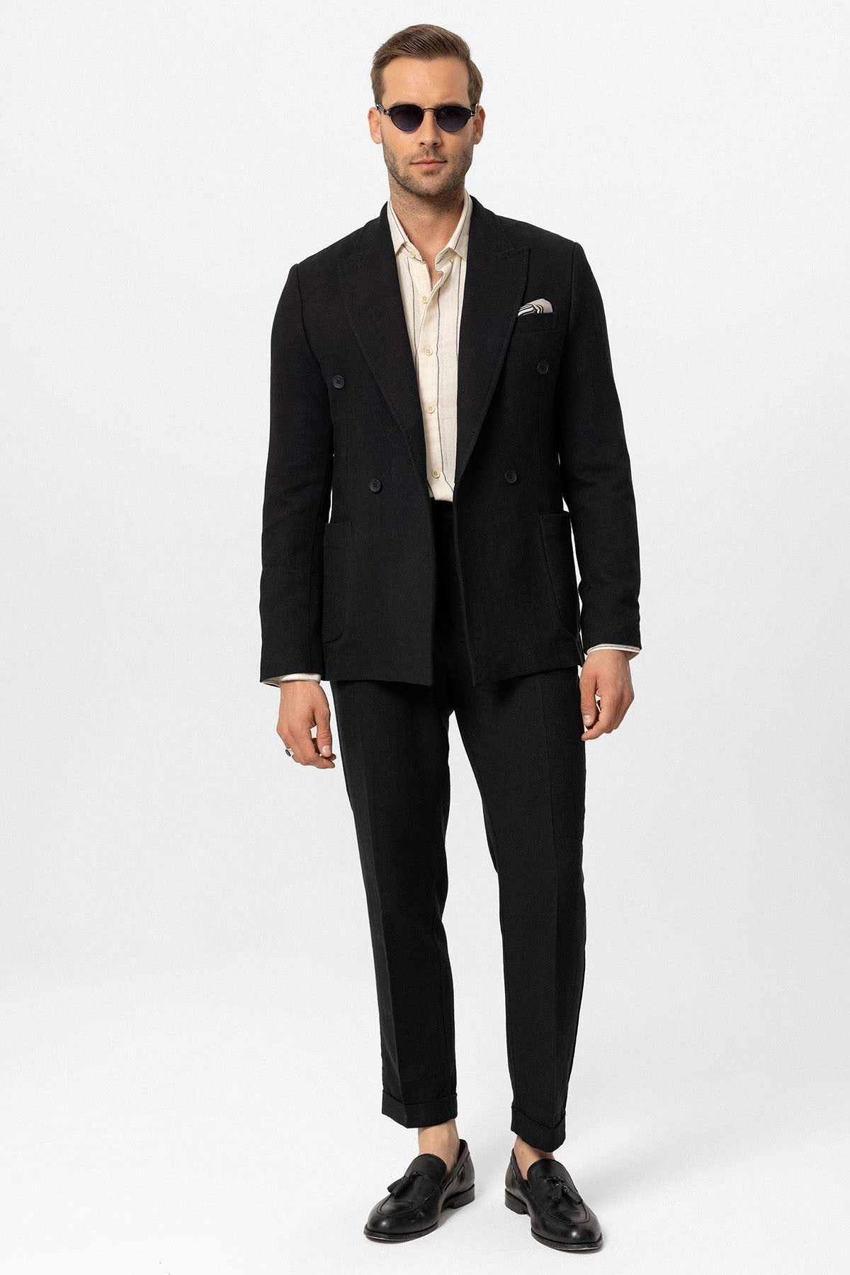 Double-Breasted Linen-Blend Men's Blazer