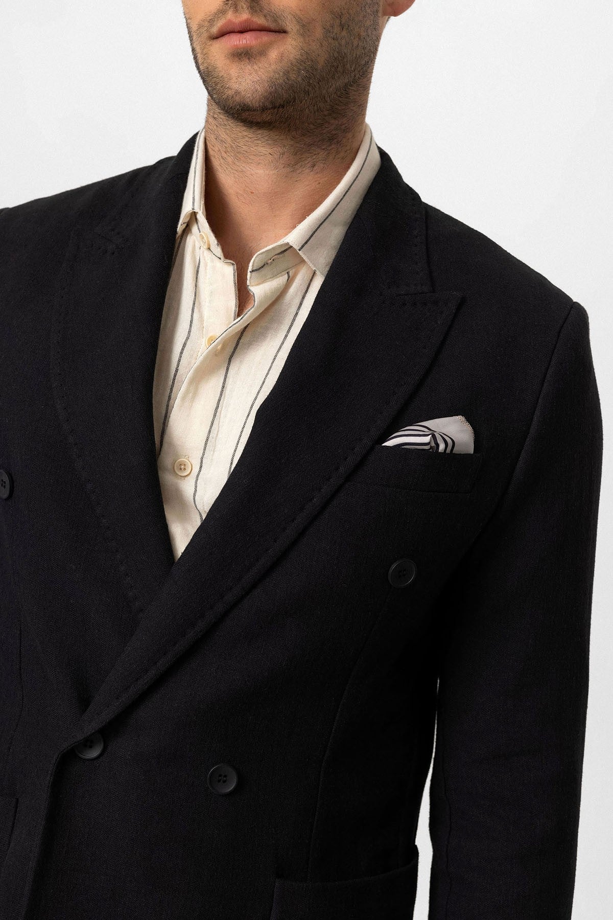 Double-Breasted Linen-Blend Men's Blazer