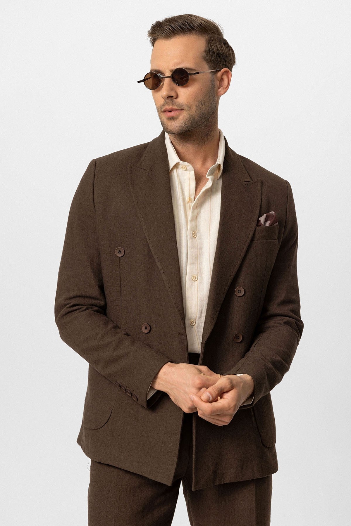 Double-Breasted Linen-Blend Men's Blazer