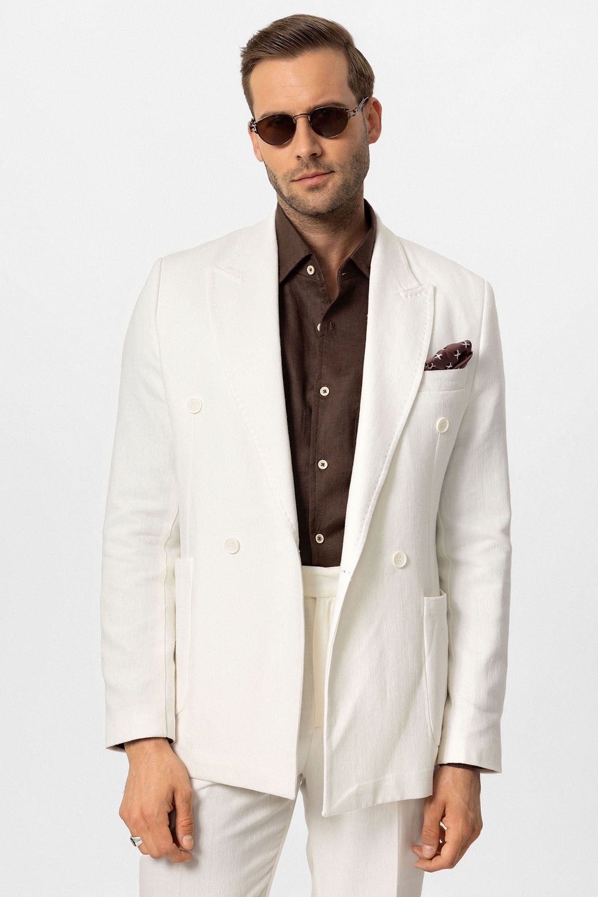 Double-Breasted Linen-Blend Men's Blazer