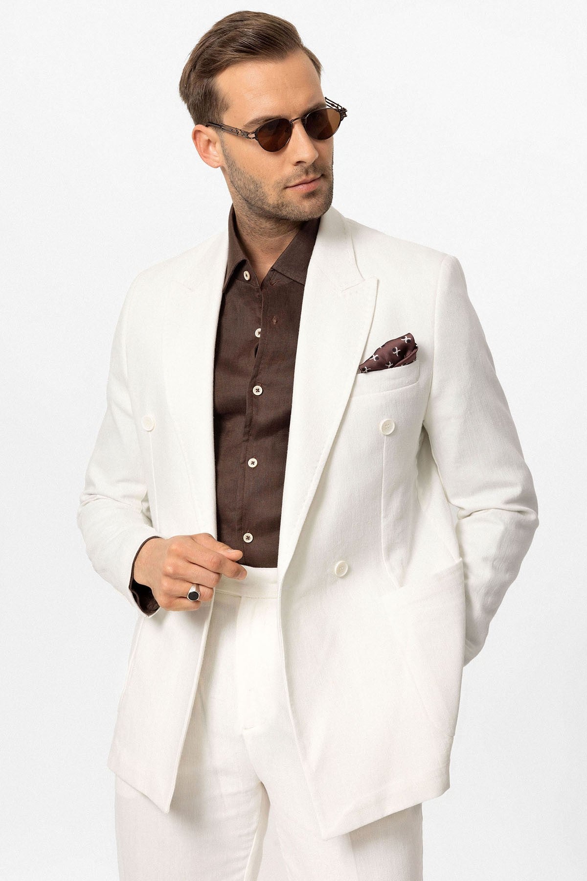 Double-Breasted Linen-Blend Men's Blazer