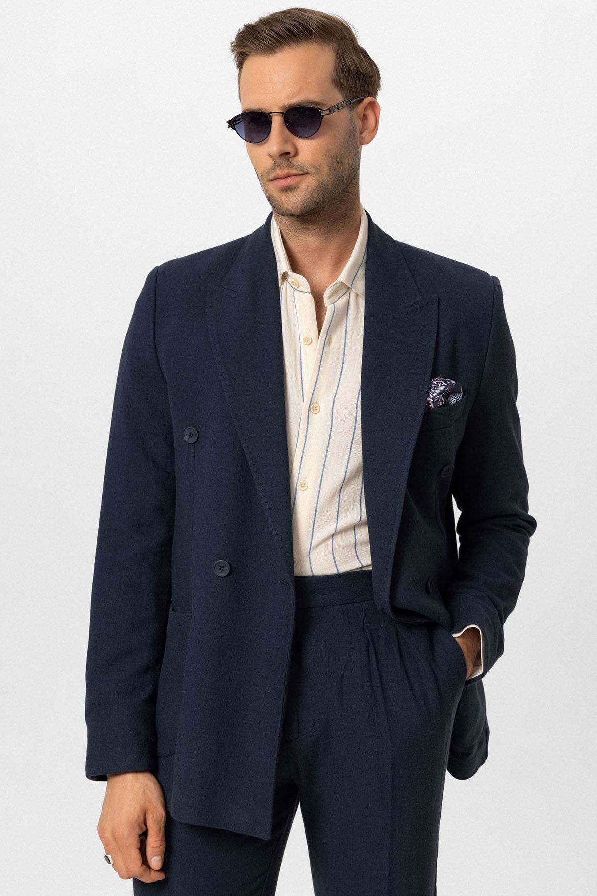 Double-Breasted Linen-Blend Men's Blazer