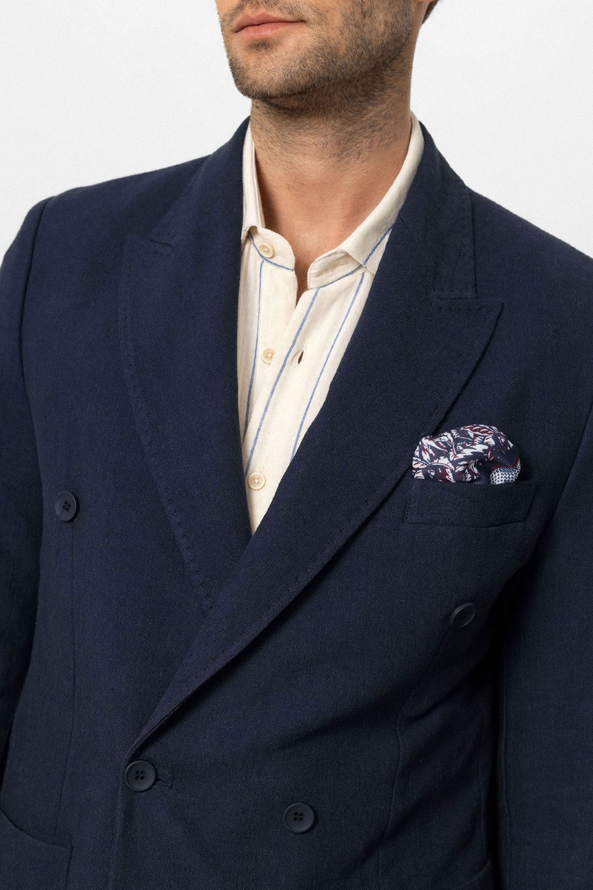 Double-Breasted Linen-Blend Men's Blazer
