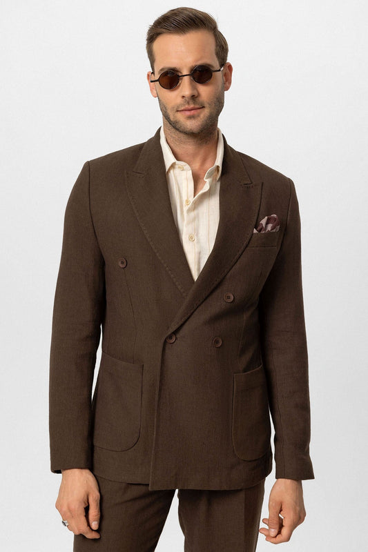 Double-Breasted Linen-Blend Men's Blazer