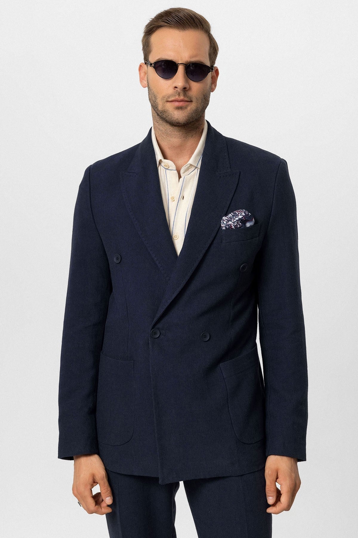 Double-Breasted Linen-Blend Men's Blazer