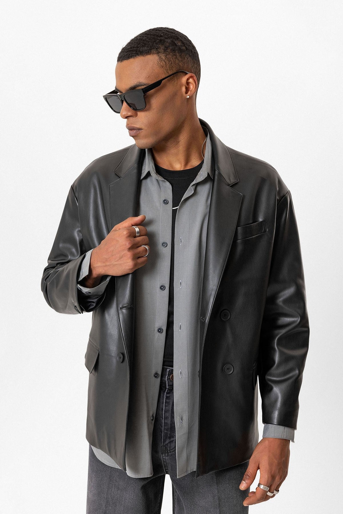 Antioch Faux Leather Double-Breasted Men's Jacket