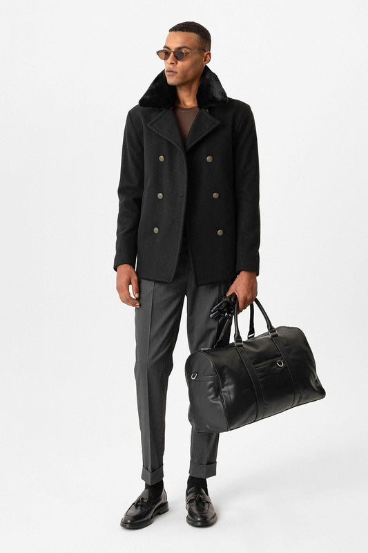 Antioch Men's Coat with Fur Collar and Double-Breasted Closure