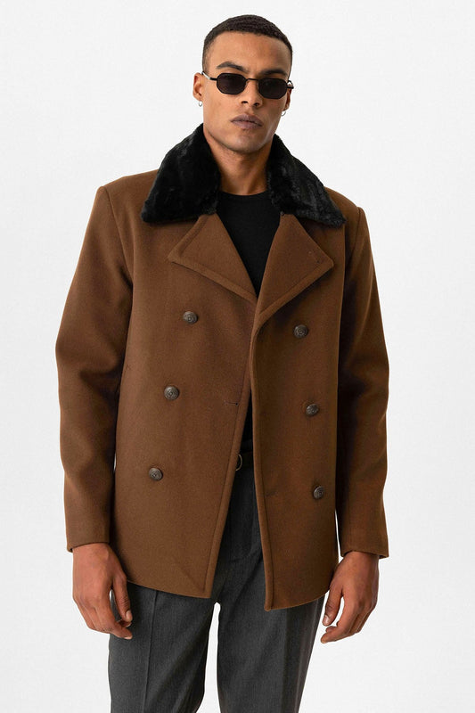 Antioch Men's Coat with Fur Collar and Double-Breasted Closure