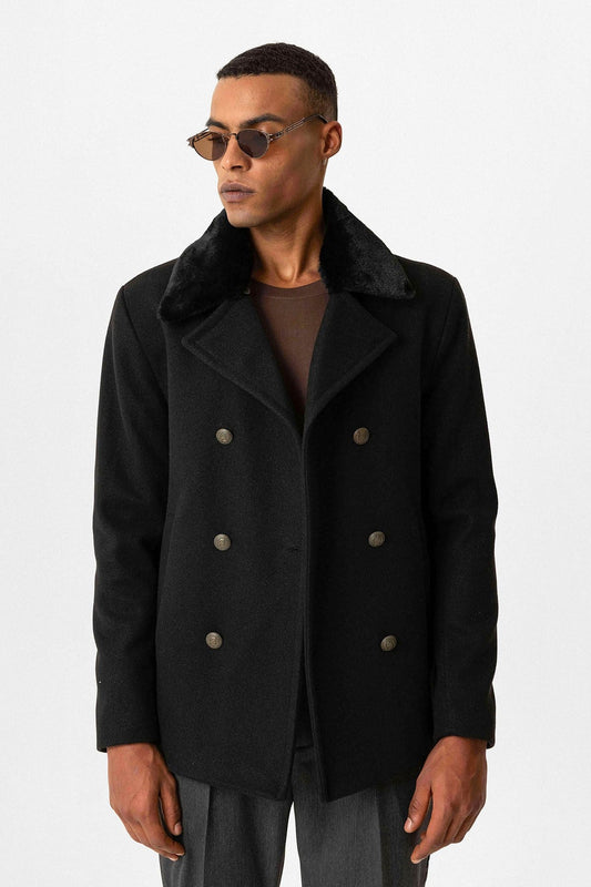 Antioch Men's Coat with Fur Collar and Double-Breasted Closure
