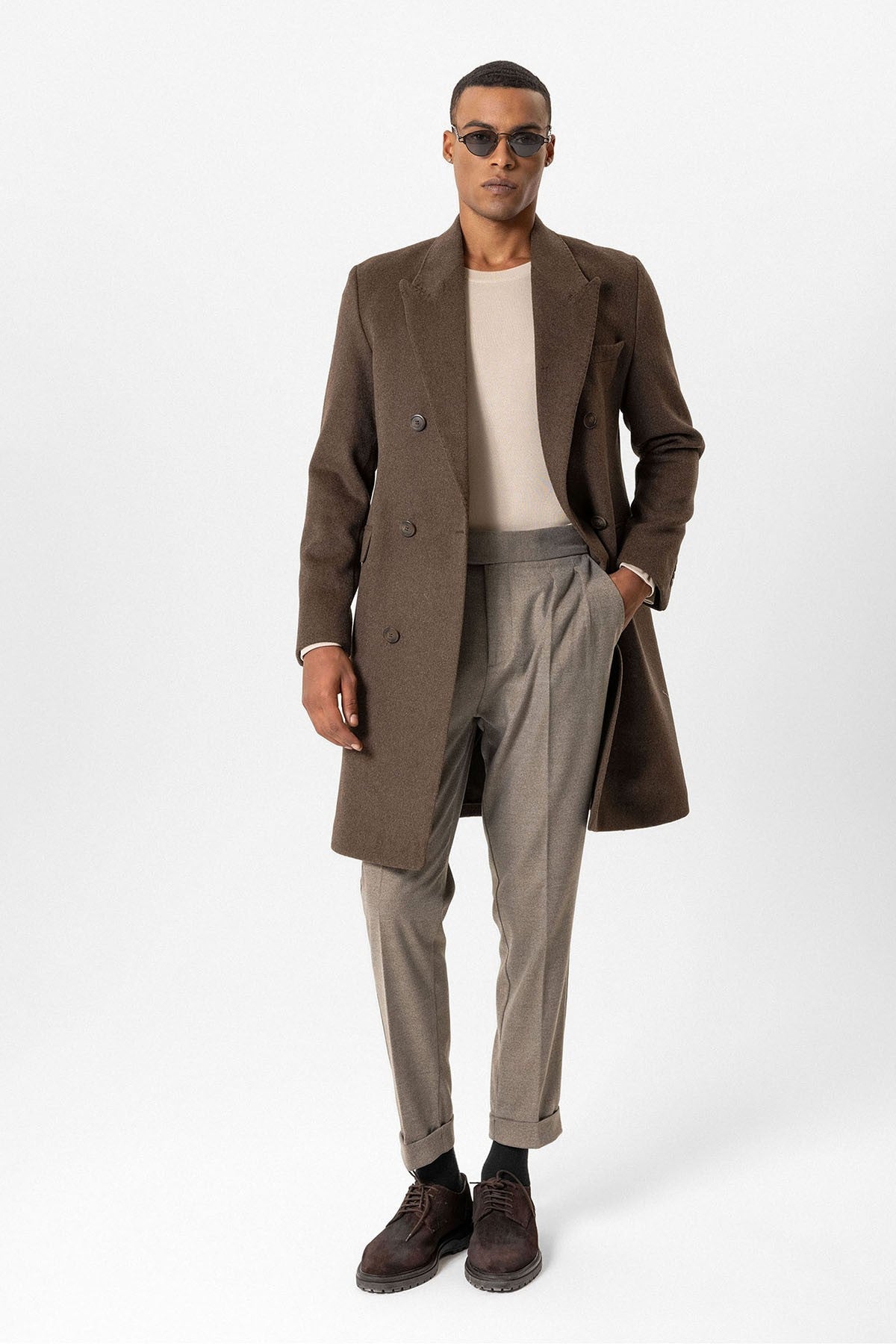 Men's Double-Breasted Coat with Wool Blend