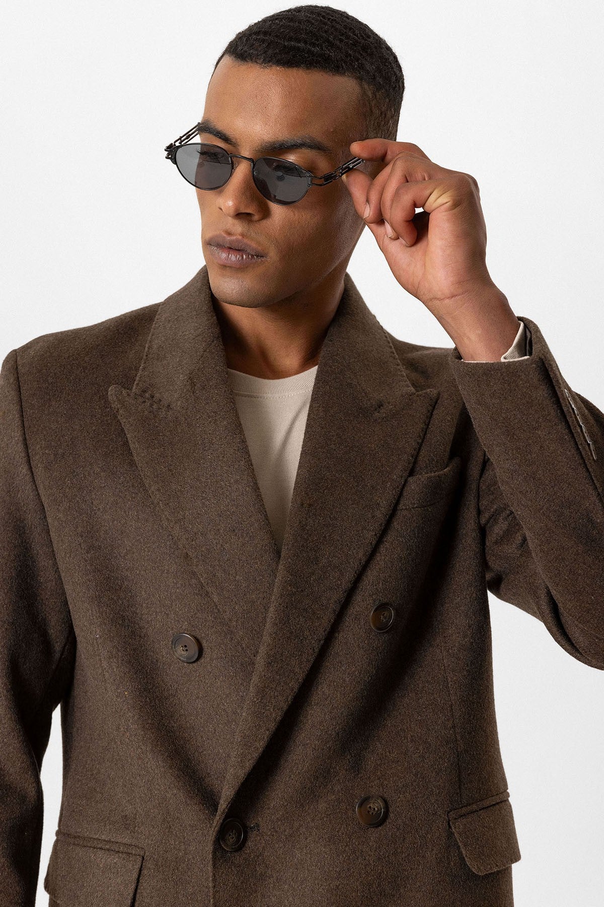 Men's Double-Breasted Coat with Wool Blend