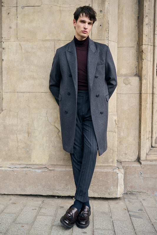 Men's Double-Breasted Coat with Wool Blend