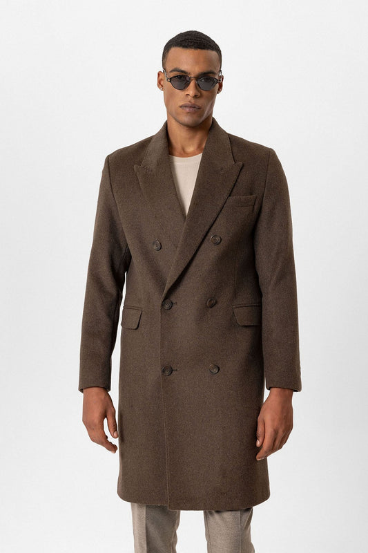 Men's Double-Breasted Coat with Wool Blend