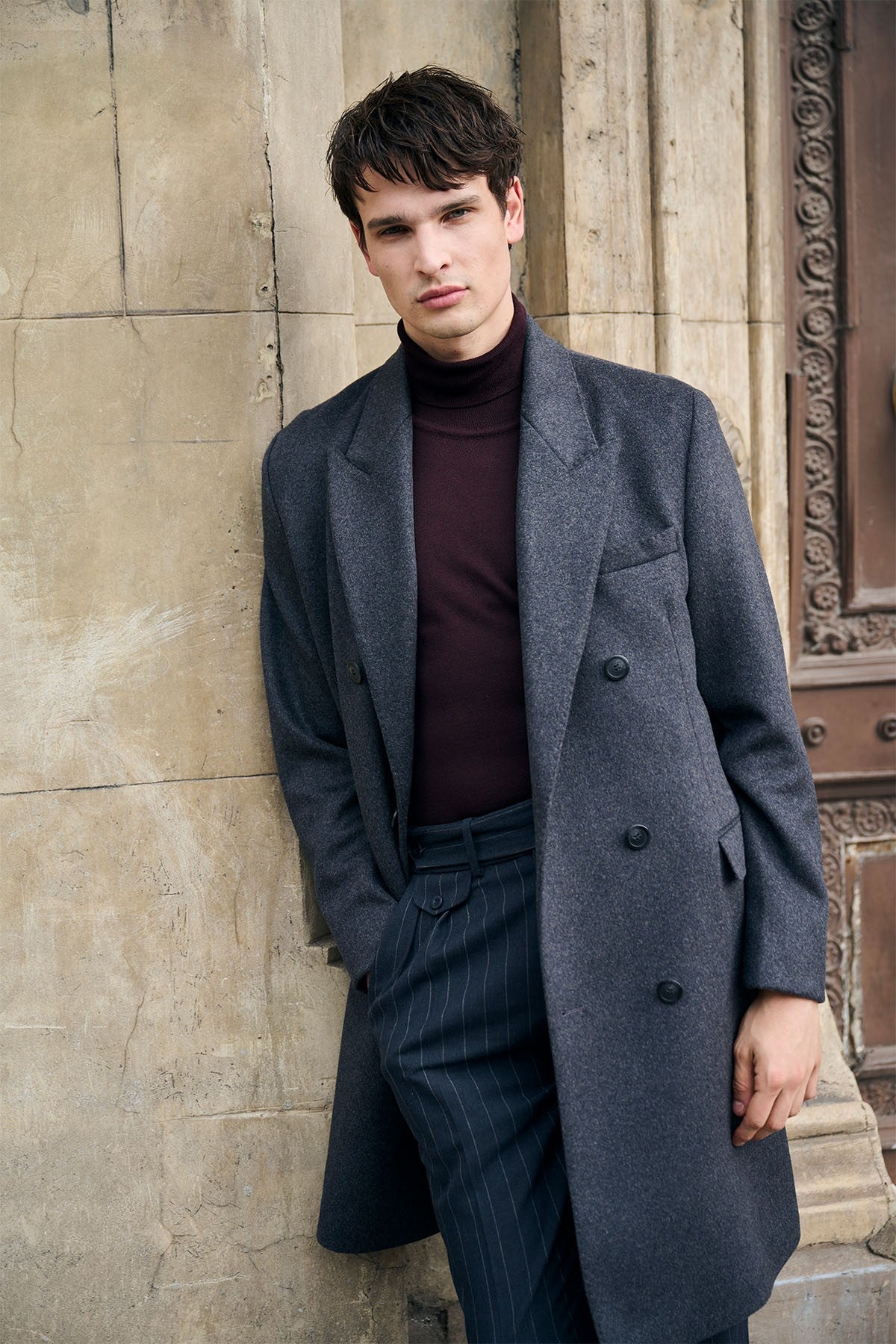 Men's Double-Breasted Coat with Wool Blend