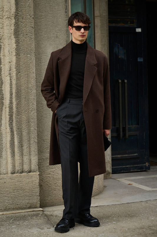 Antioch Wool-Blend Herringbone Double-Breasted Men's Coat