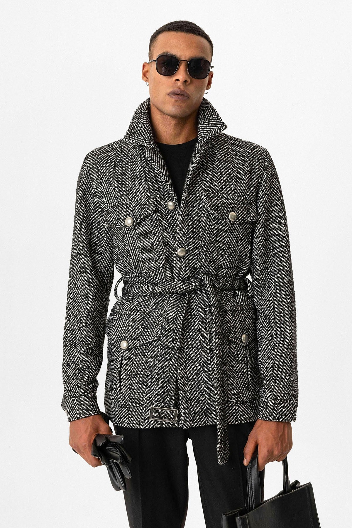 Antioch Men's Jacket with Herringbone-Patterned Collar