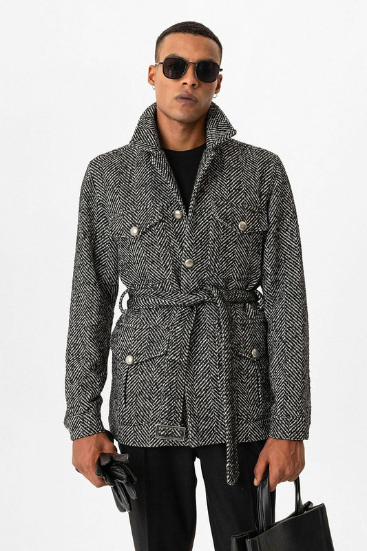 Antioch Men's Jacket with Herringbone-Patterned Collar