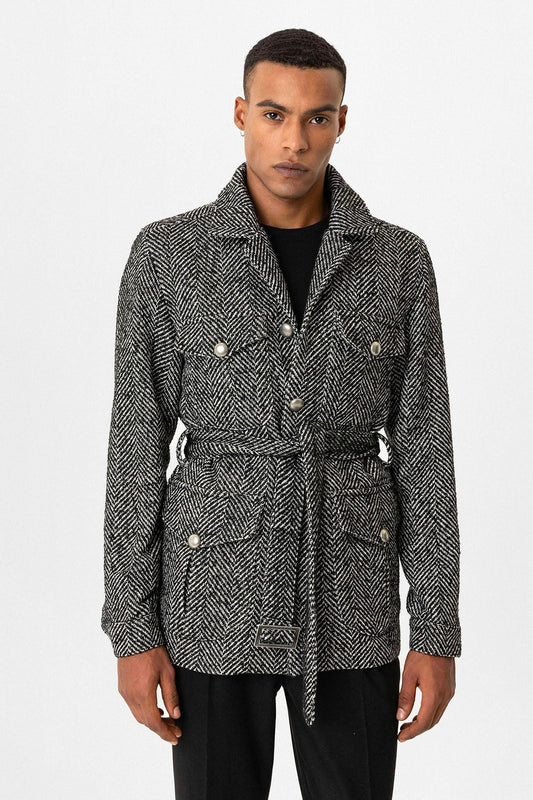 Antioch Men's Jacket with Herringbone-Patterned Collar