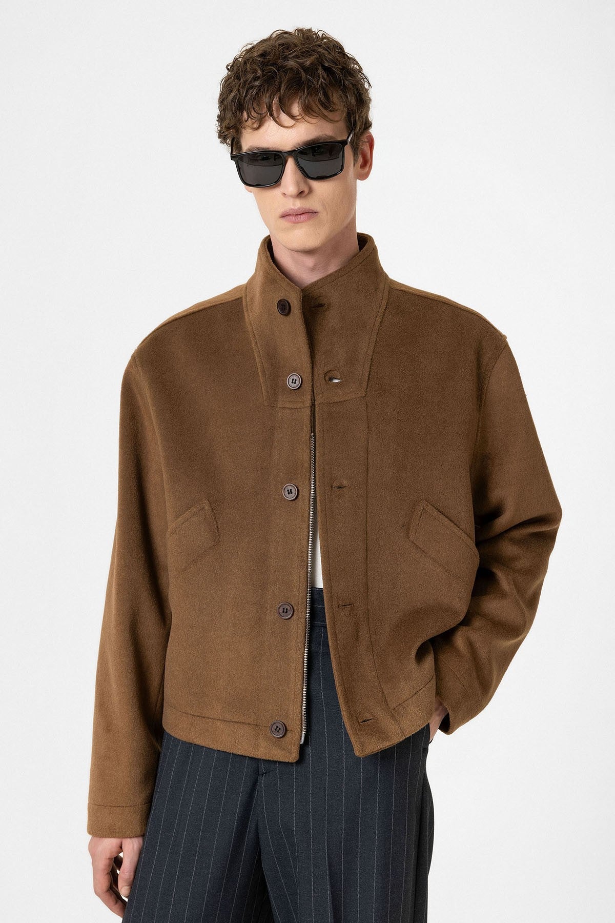 Men's Wool-Blend Stand-Up Collar Coat