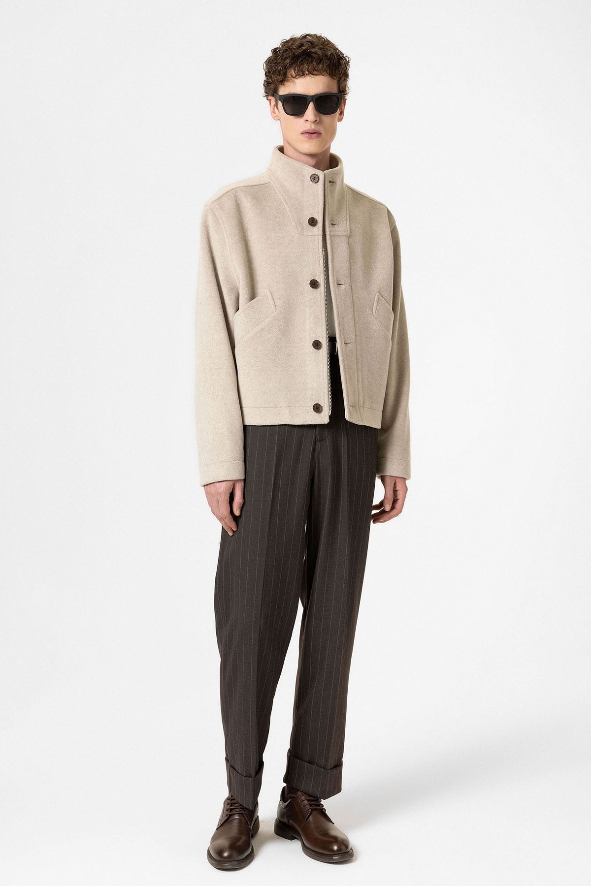 Men's Wool-Blend Stand-Up Collar Coat