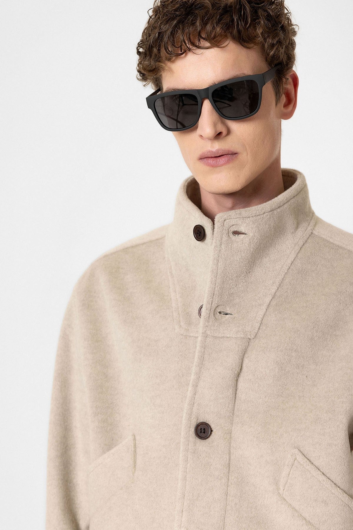 Men's Wool-Blend Stand-Up Collar Coat