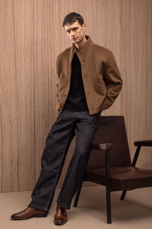 Men's Wool-Blend Stand-Up Collar Coat