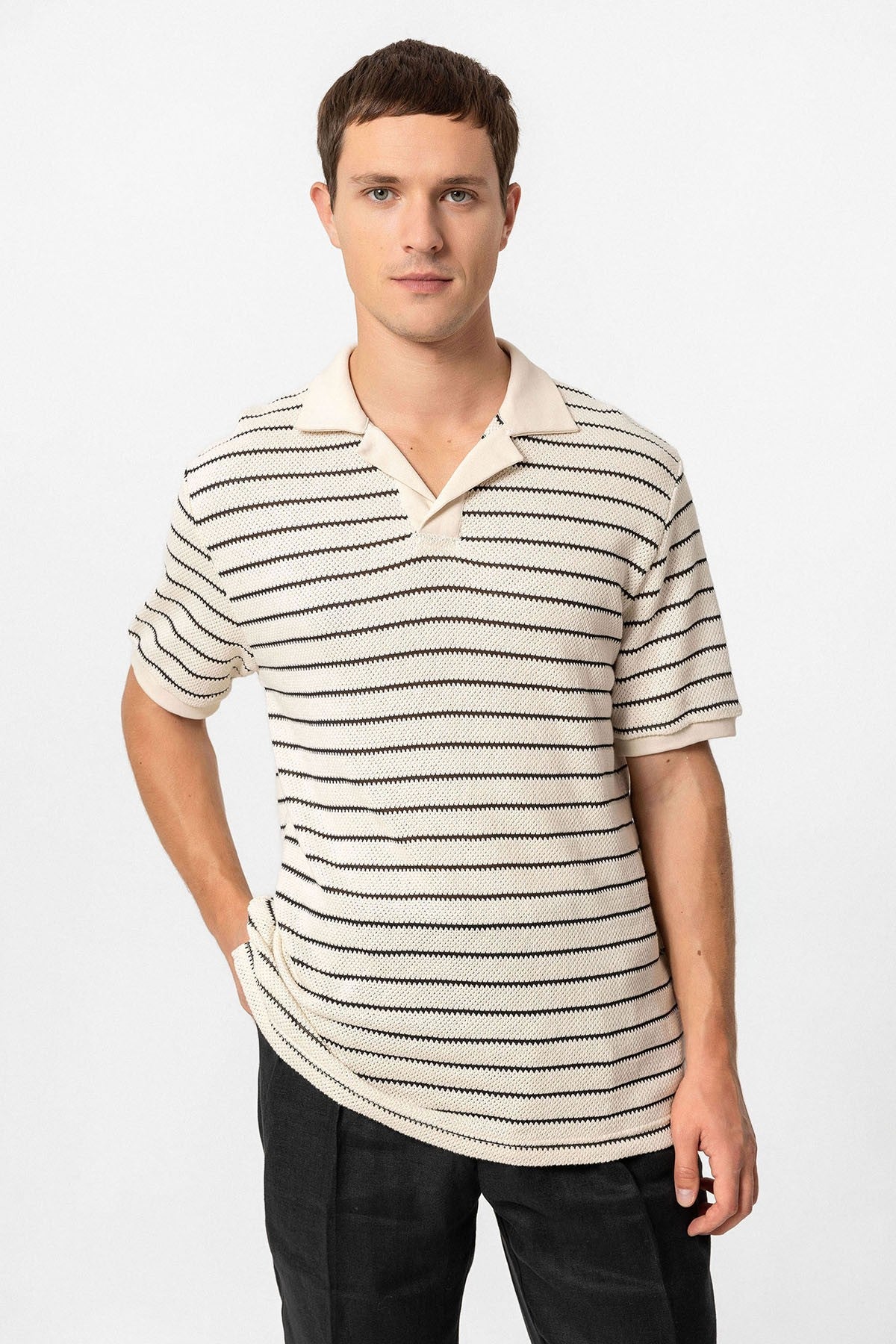 Antioch Apache Collar Striped Knit Men's T-Shirt