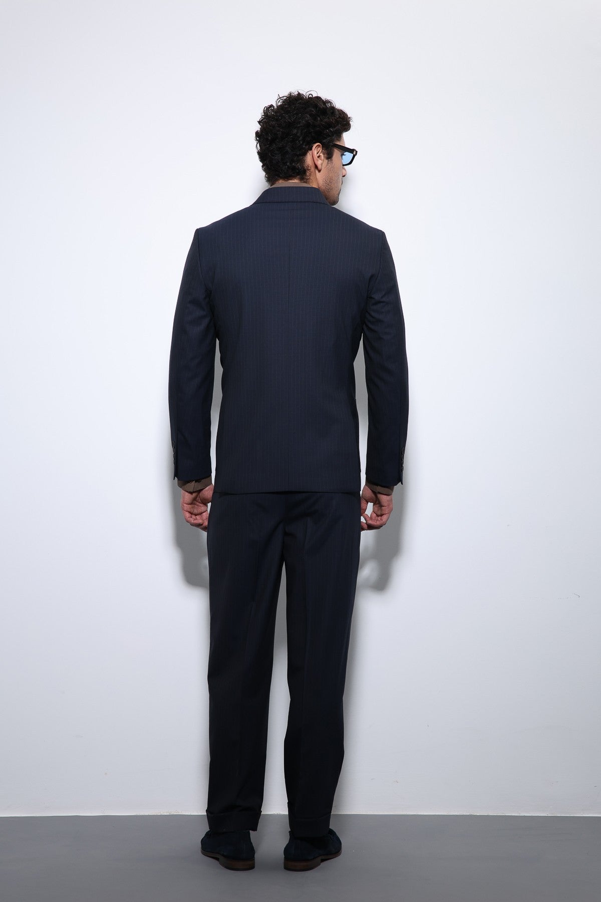 Double-Breasted, Italian-Cut, Wool-Blend Striped Men's Technical Suit