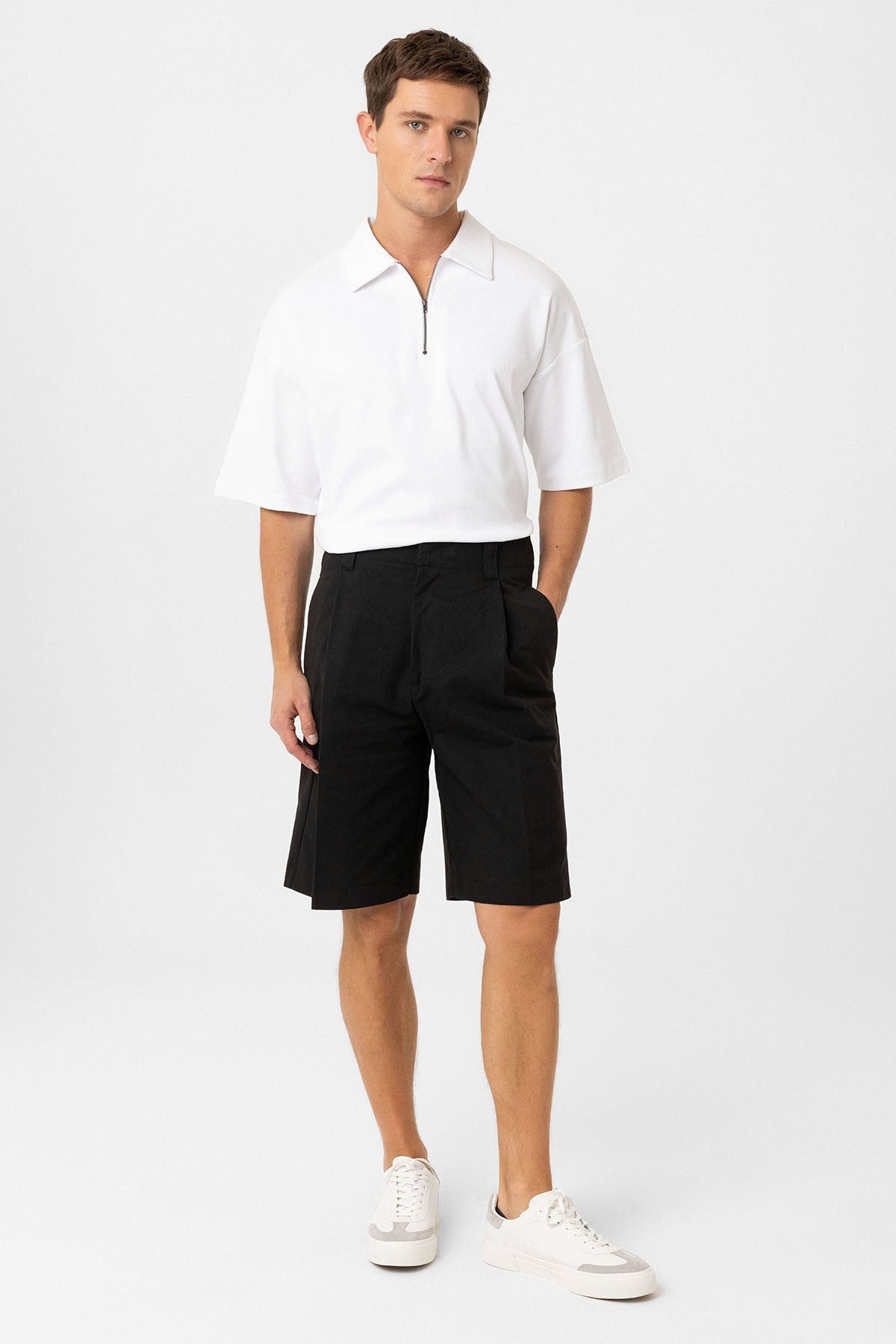 Antioch High-Waisted Pleated Relaxed Bermuda Shorts for Men