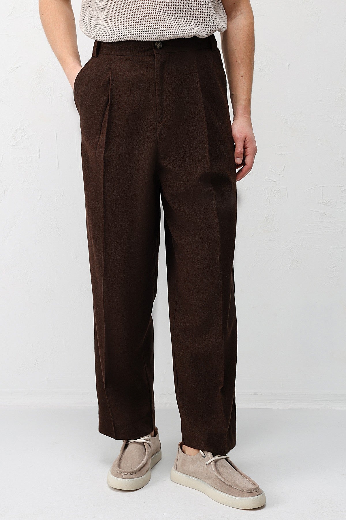 High-Waisted Pleated Relaxed-Fit Men's Pants